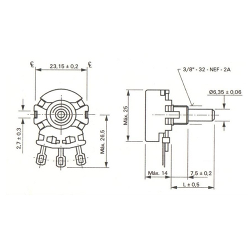 POTENCIÔMETRO 23MM S/ CHAVE - Imagem 2